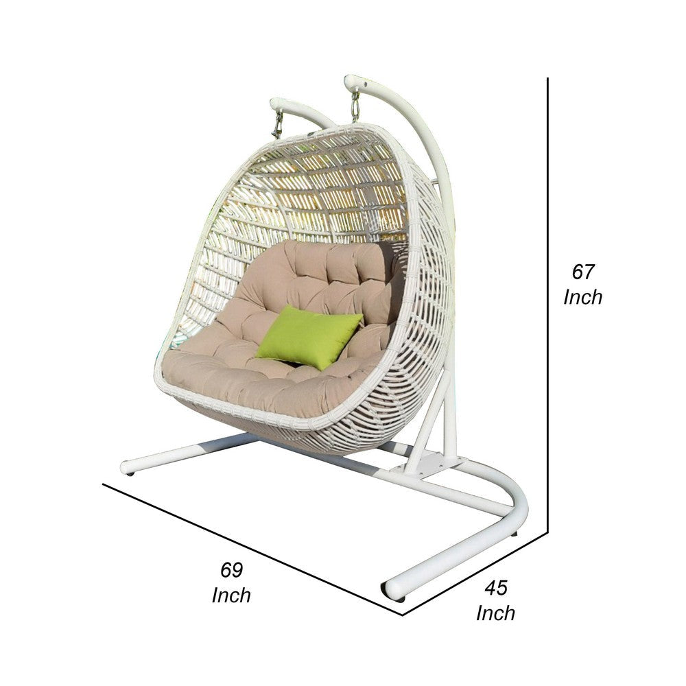 Sia 69 Inch Outdoor Swing Hanging Loveseat Chair Rattan Basket Seat White By Casagear Home BM317205