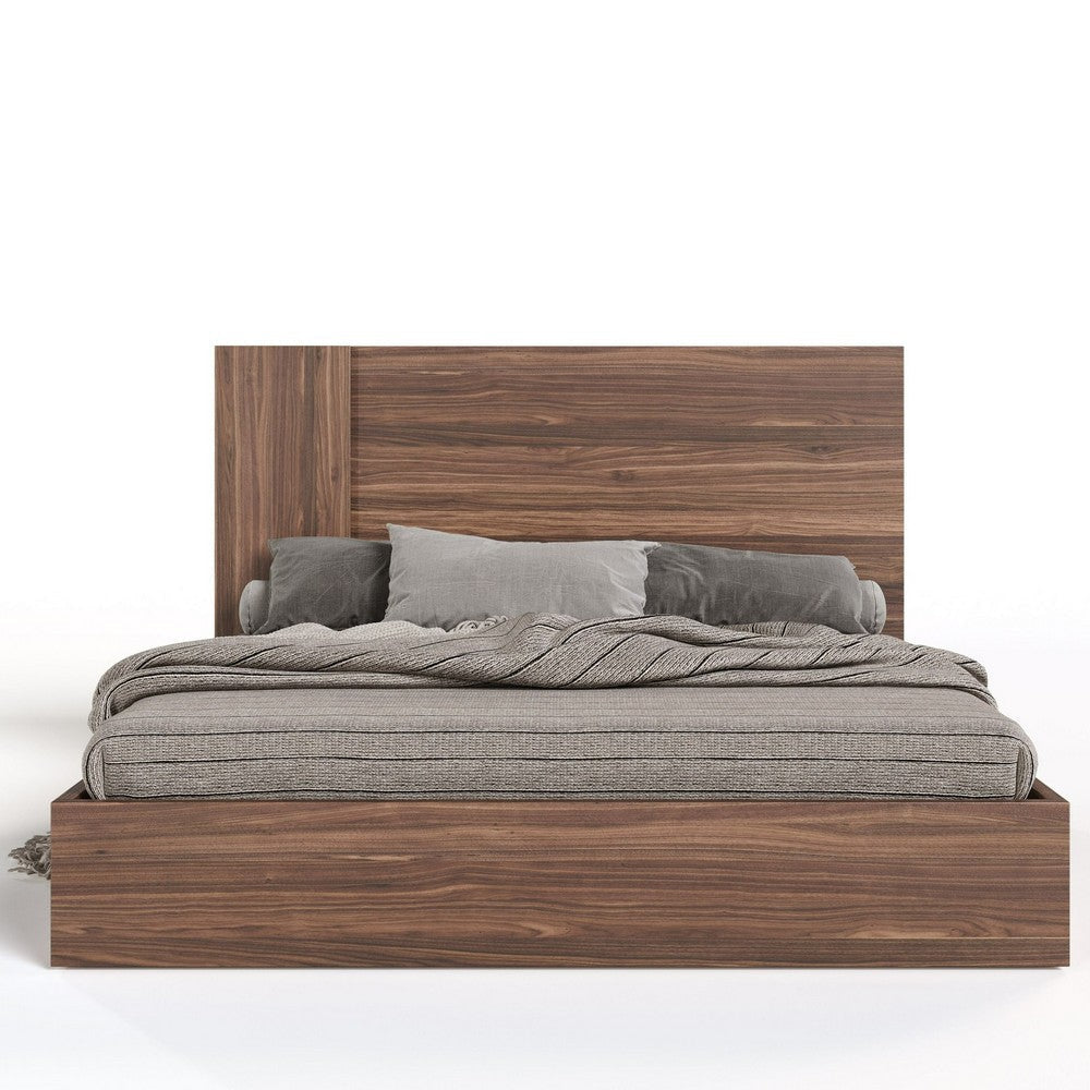 Noe Zid Queen Bed with Tall Headboard Low Profile Brown Walnut Veneer By Casagear Home BM317206