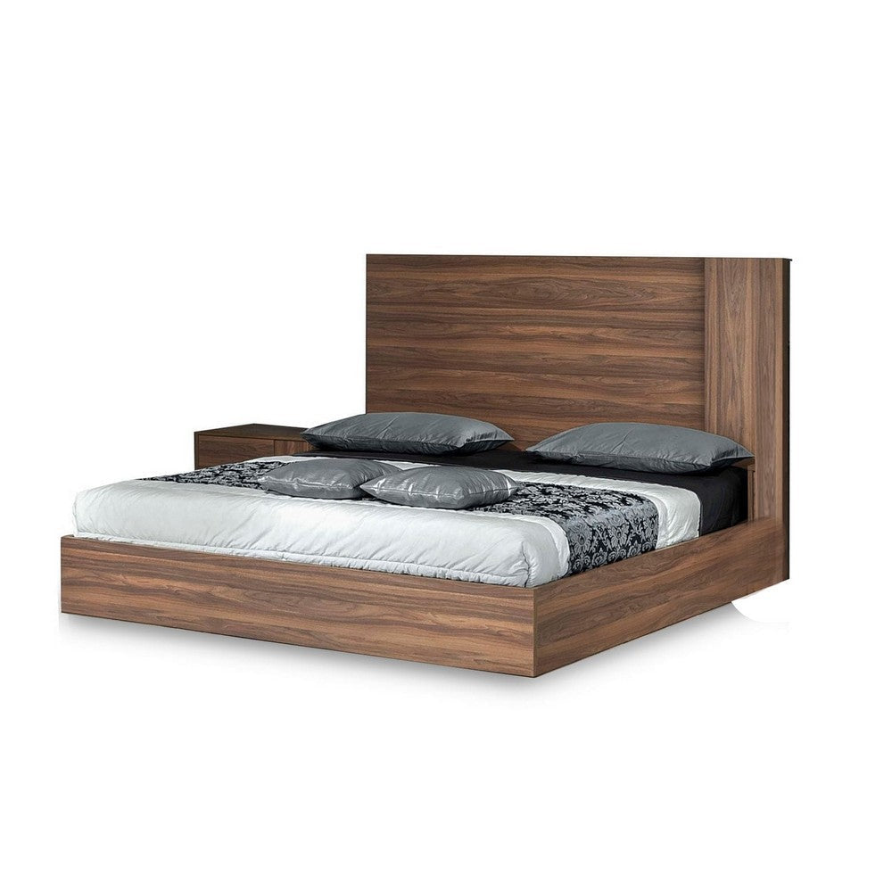 Noe Zid King Size Bed with Tall Headboard Low Profile Brown Walnut Veneer By Casagear Home BM317207