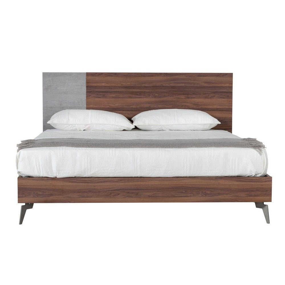 Leen Queen Size Bed with Tall Headboard Italian Faux Concrete Brown By Casagear Home BM317209