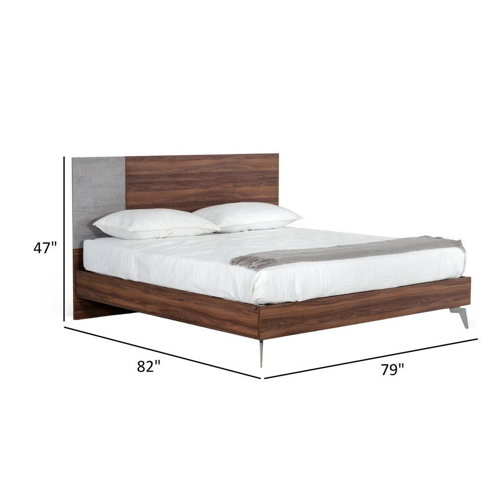 Leen King Size Bed with Tall Headboard Italian Faux Concrete Brown By Casagear Home BM317210