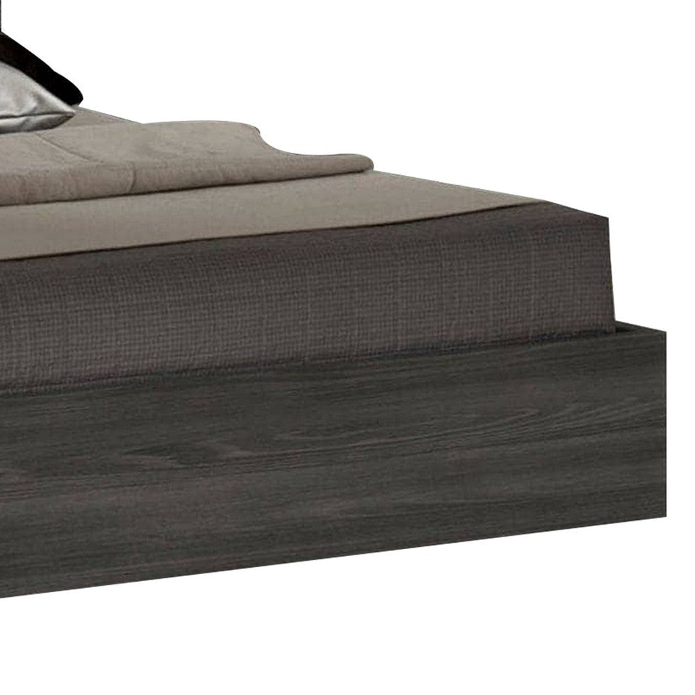 Noe Kamp King Bed with Tall Panel Headboard Low Profile Gray Elm Veneer By Casagear Home BM317214