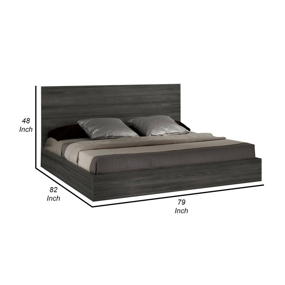 Noe Kamp King Bed with Tall Panel Headboard Low Profile Gray Elm Veneer By Casagear Home BM317214