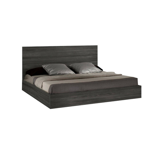 Noe Kamp King Bed with Tall Panel Headboard, Low Profile, Gray Elm Veneer By Casagear Home