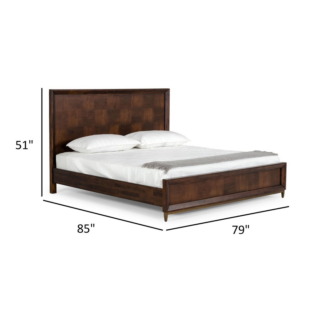 Cid Kew King Size Bed Tall Headboard Textured Block Pattern Brown Veneer By Casagear Home BM317219