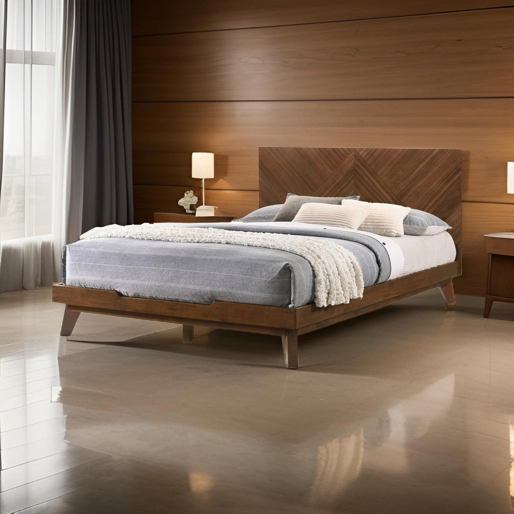 Soer King Size Platform Bed Chevron Pattern Solid Wood Walnut Brown By Casagear Home BM317220