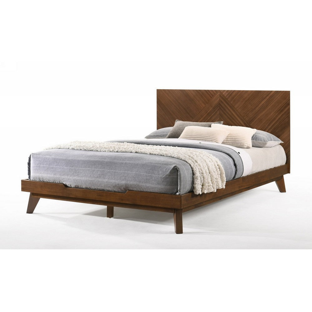 Soer King Size Platform Bed, Chevron Pattern, Solid Wood, Walnut Brown By Casagear Home