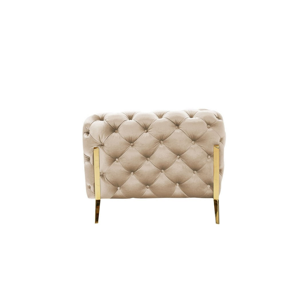 Vigo 50 Inch Accent Chair Chesterfield Button Tufted Gold Beige Velour By Casagear Home BM317222