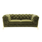 Vigo 74 Inch Loveseat Button Tufted Chesterfield Curved Green Gold By Casagear Home BM317229