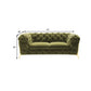 Vigo 74 Inch Loveseat Button Tufted Chesterfield Curved Green Gold By Casagear Home BM317229