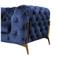 Vigo 74 Inch Loveseat Button Tufted Chesterfield Style Curved Blue Gold By Casagear Home BM317230