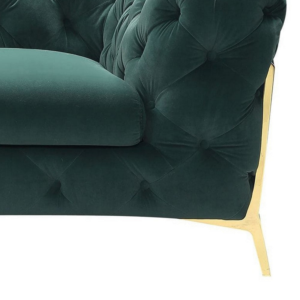 Vigo 74 Inch Loveseat Button Tufted Chesterfield Emerald Green Gold By Casagear Home BM317232