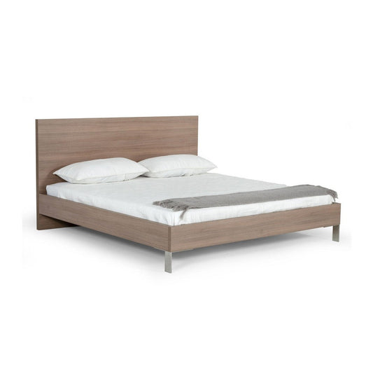 Noe Billy Queen Size Platform Bed, Panel Headboard, Brown Oak, Steel Metal By Casagear Home