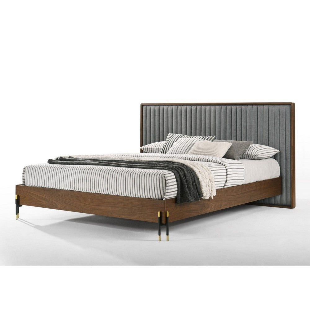 Noe Sia Queen Size Platform Bed Channel Tufted Upholstery Gray Brown By Casagear Home BM317239