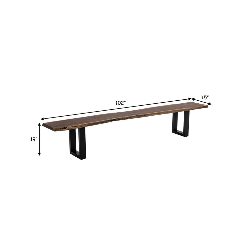 Cid Xue 102 Inch Dining Bench Brown Live Edge Rectangular Top Black Metal By Casagear Home BM317243