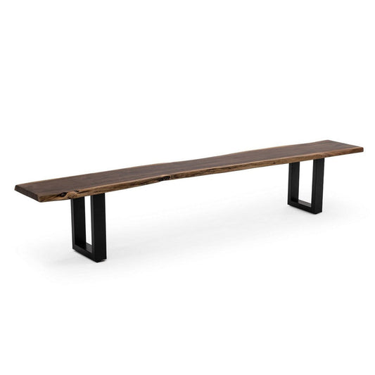 Cid Xue 102 Inch Dining Bench, Brown Live Edge Rectangular Top, Black Metal By Casagear Home