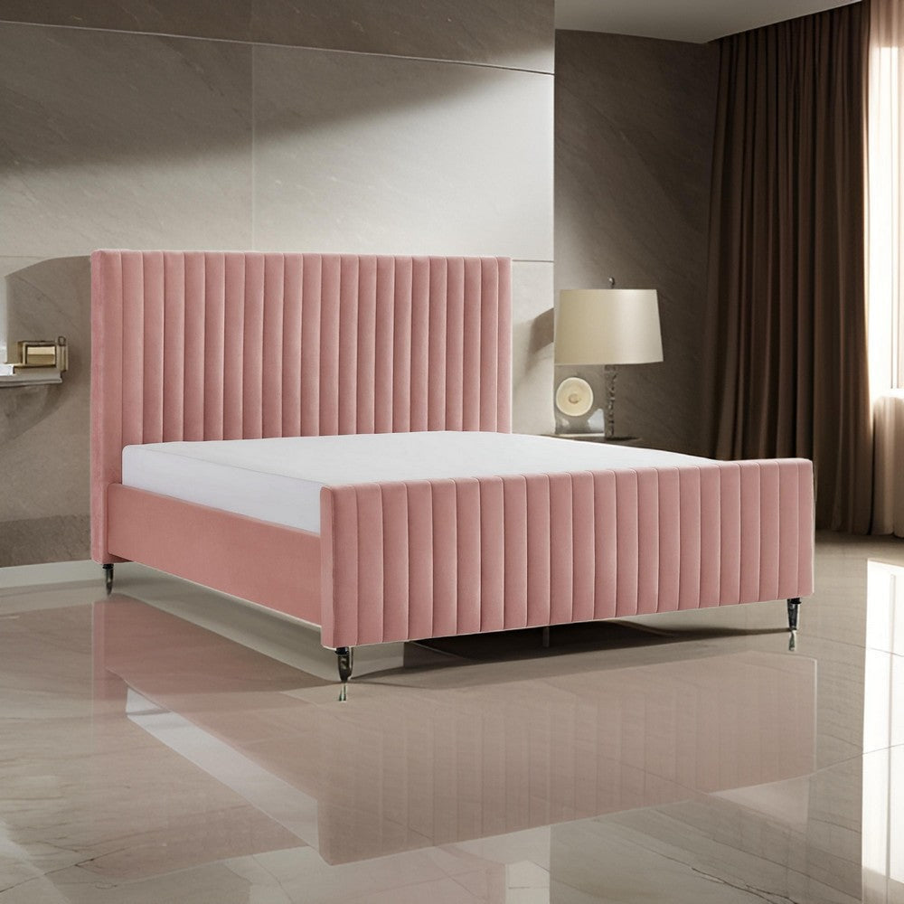 Tini King Platform Bed Vertical Channel Tufted Upholstery Pink By Casagear Home BM317244