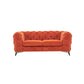 Vigo 74 Inch Loveseat, Button Tufted Chesterfield, Orange Velour, Gold By Casagear Home