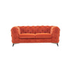 Vigo 74 Inch Loveseat, Button Tufted Chesterfield, Orange Velour, Gold By Casagear Home