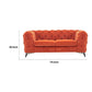 Vigo 74 Inch Loveseat Button Tufted Chesterfield Orange Velour Gold By Casagear Home BM317247