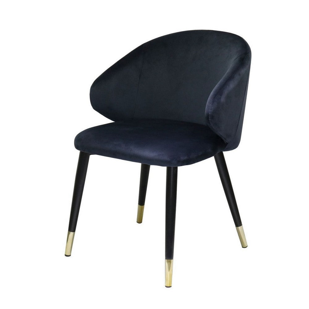 Dedi 22 Inch Side Dining Chairs, Cushioned Wingback, Set of 2, Blue, Black, Gold By Casagear Home