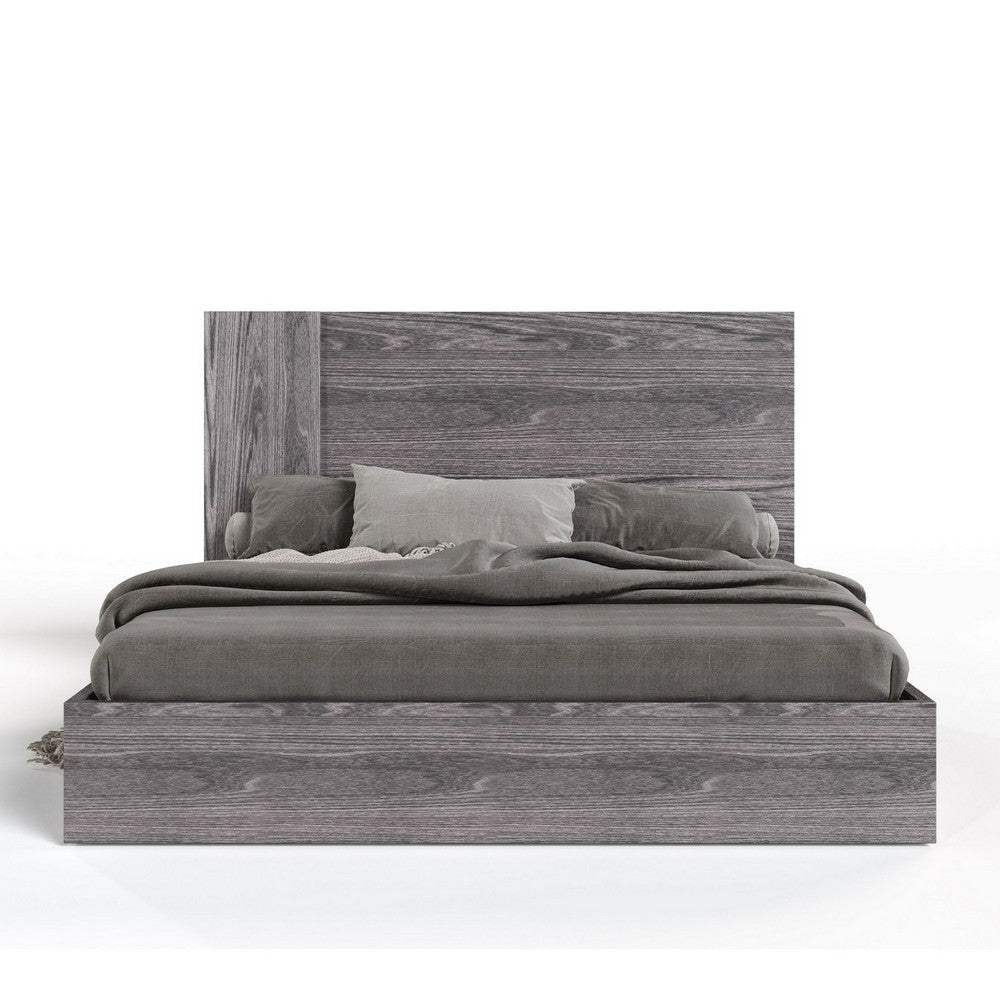 Noe Zid King Size Platform Bed Panel Headboard Elm Gray Finish Modern By Casagear Home BM317256