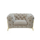 Vigo 50 Inch Accent Chair Chesterfield Button Tufted Design Gold Beige By Casagear Home BM317258