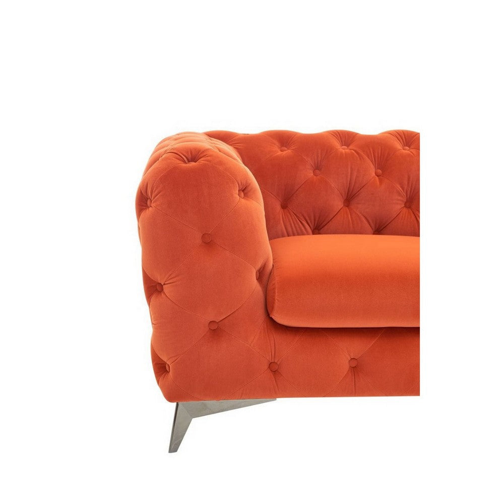 Reno Liz 50 Inch Accent Chair Chesterfield Button Tufted Orange Black By Casagear Home BM317259