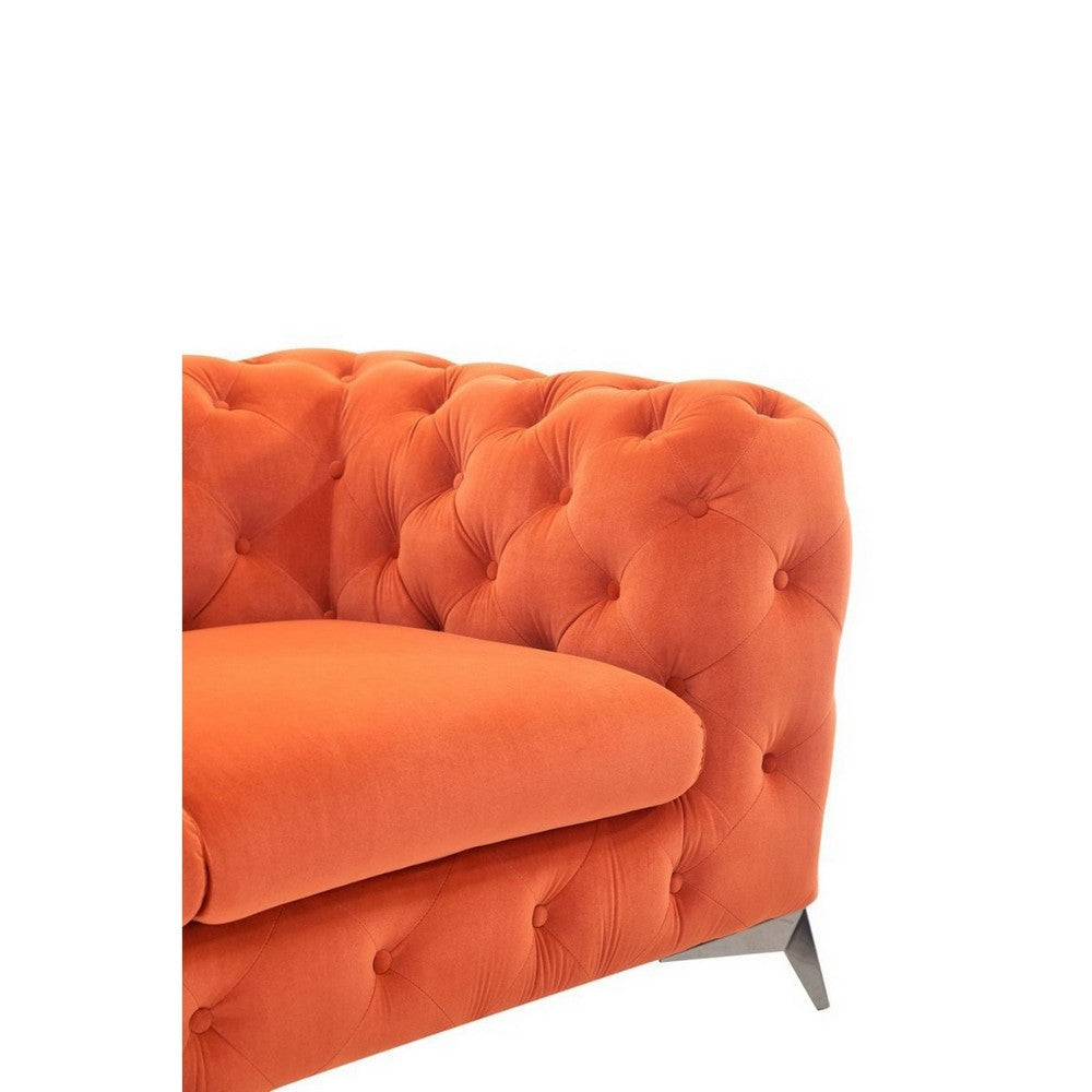 Reno Liz 50 Inch Accent Chair Chesterfield Button Tufted Orange Black By Casagear Home BM317259