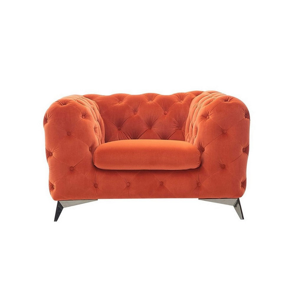 Reno Liz 50 Inch Accent Chair, Chesterfield Button Tufted, Orange, Black By Casagear Home