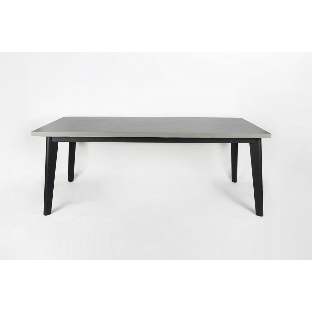 Eni 79 Inch Outdoor Dining Table, Natural Gray Concrete, Acacia Wood, Black By Casagear Home