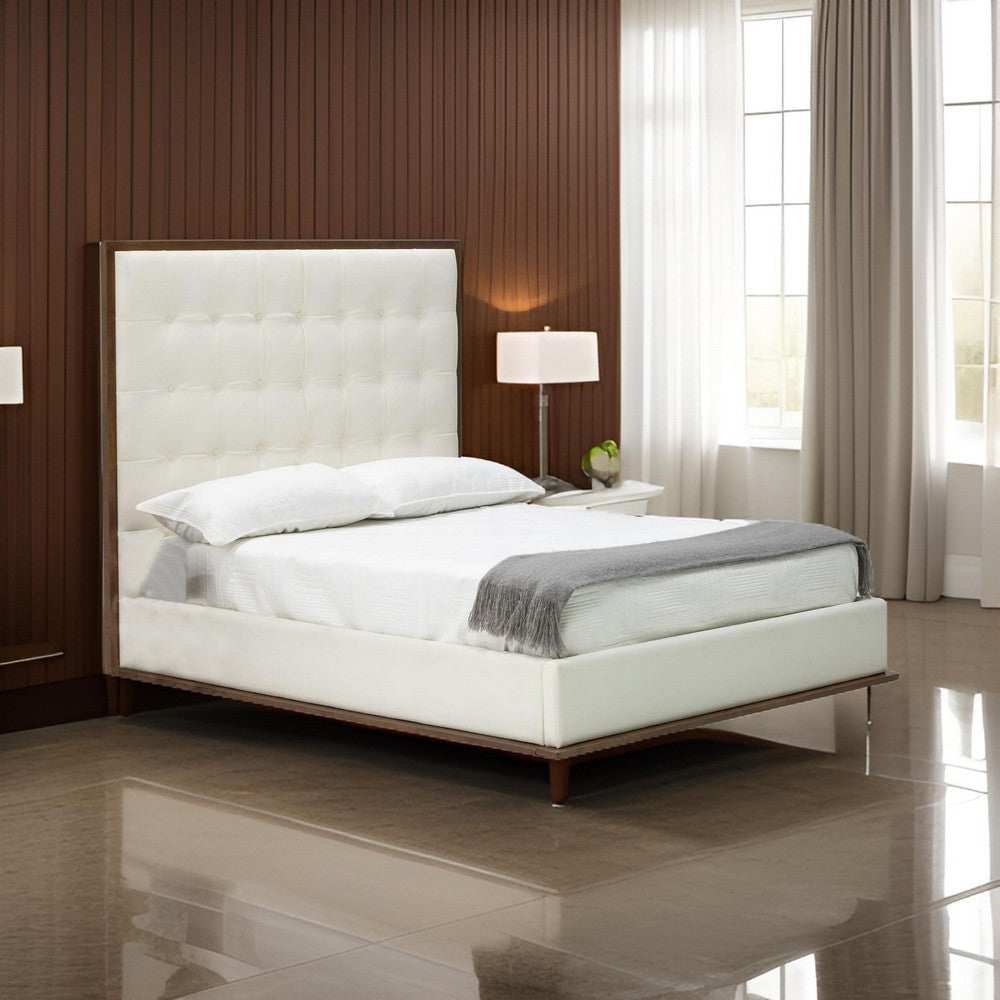 Cid Jess King Platform Bed Tufted Faux Leather Upholstery White Brown By Casagear Home BM317265