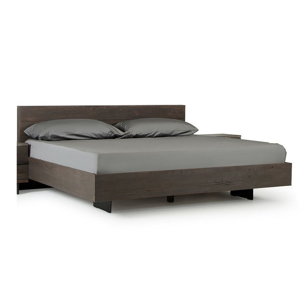 Sano King Platform Bed, Solid Aged Oak Panel, Dark Brown Oil Rubbed Finish By Casagear Home