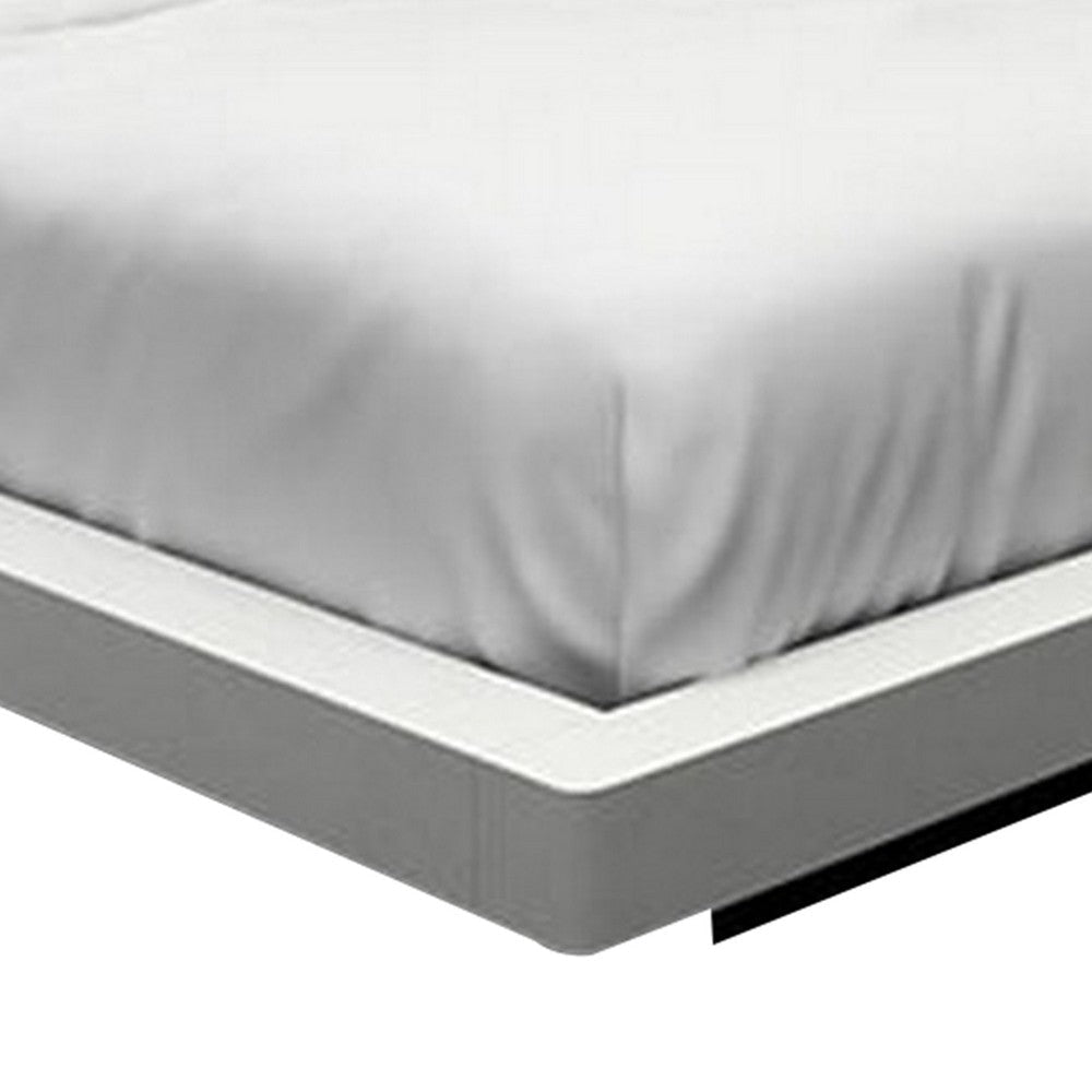 Queen Platform Bed Crosshatch White Faux Leather Upholstered Headboard By Casagear Home BM317272