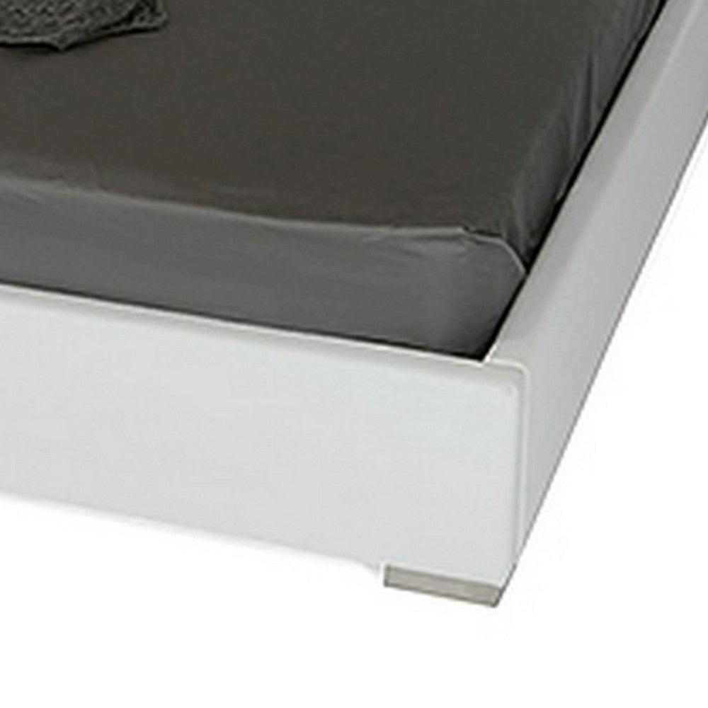 Lako King Size Platform Bed Grid Tufted White Faux Leather Upholstery By Casagear Home BM317275