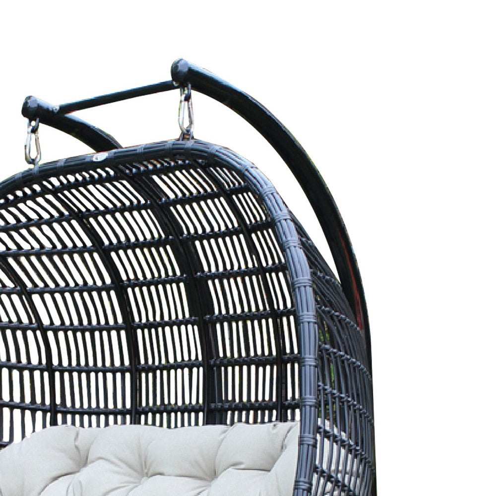 Sia 69 Inch Oversized Hanging Chair Swing 2 Seater Beige Black Frame By Casagear Home BM317283