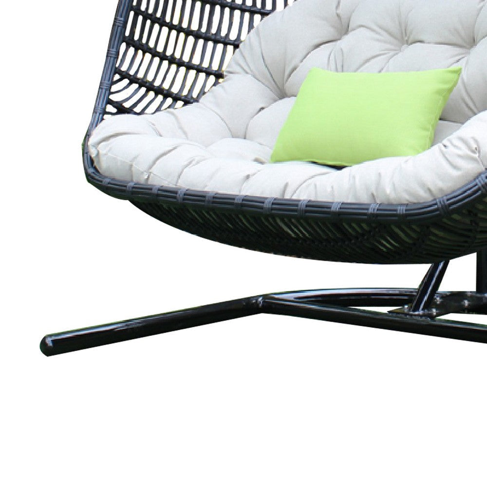 Sia 69 Inch Oversized Hanging Chair Swing 2 Seater Beige Black Frame By Casagear Home BM317283