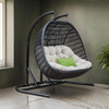 Sia 69 Inch Oversized Hanging Chair Swing, 2 Seater, Beige, Black Frame By Casagear Home