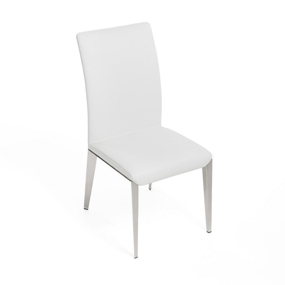 18 Inch Dining Side Chair Set of 2 Plush White Faux Leather Seat Metal By Casagear Home BM317286