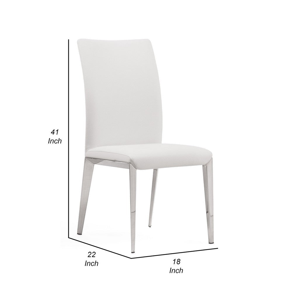 18 Inch Dining Side Chair Set of 2 Plush White Faux Leather Seat Metal By Casagear Home BM317286