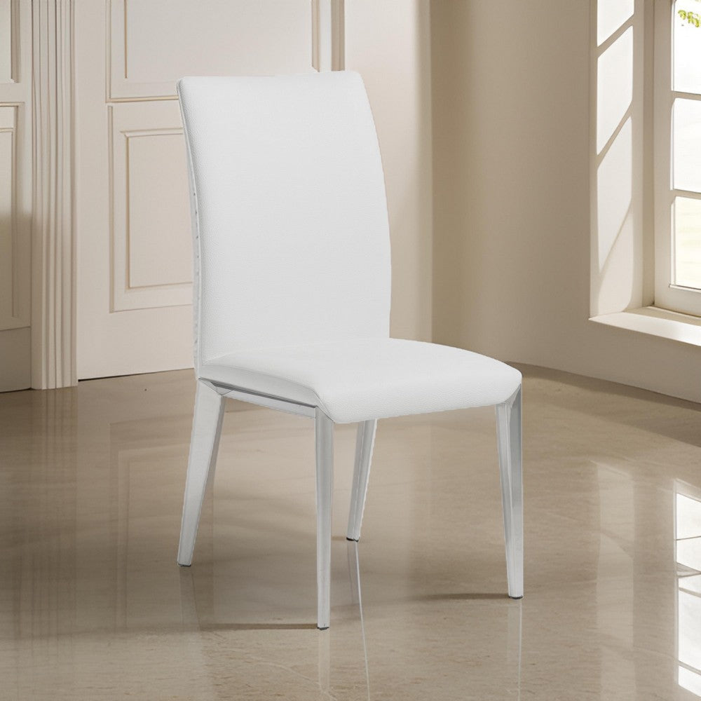 18 Inch Dining Side Chair Set of 2 Plush White Faux Leather Seat Metal By Casagear Home BM317286