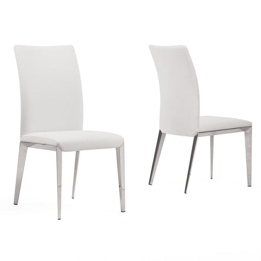 18 Inch Dining Side Chair Set of 2, Plush White Faux Leather Seat, Metal By Casagear Home