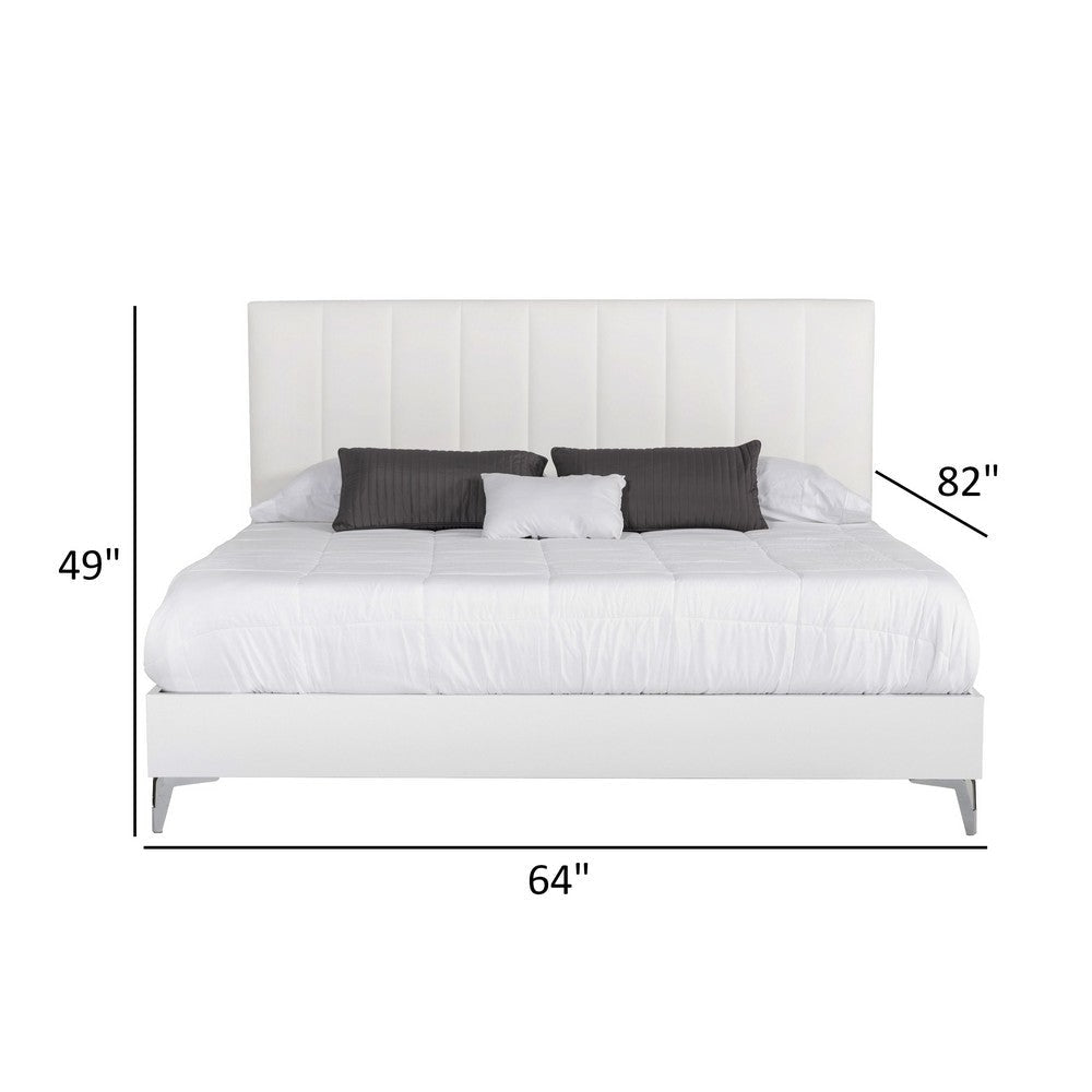 Noe Sip Queen Size Bed White Tufted Italian Vegan Leather Chrome Steel By Casagear Home BM317288