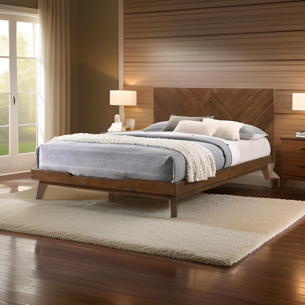 Soer Queen Bed Chevron Pattern Tall Headboard Walnut Brown Solid Wood By Casagear Home BM317292