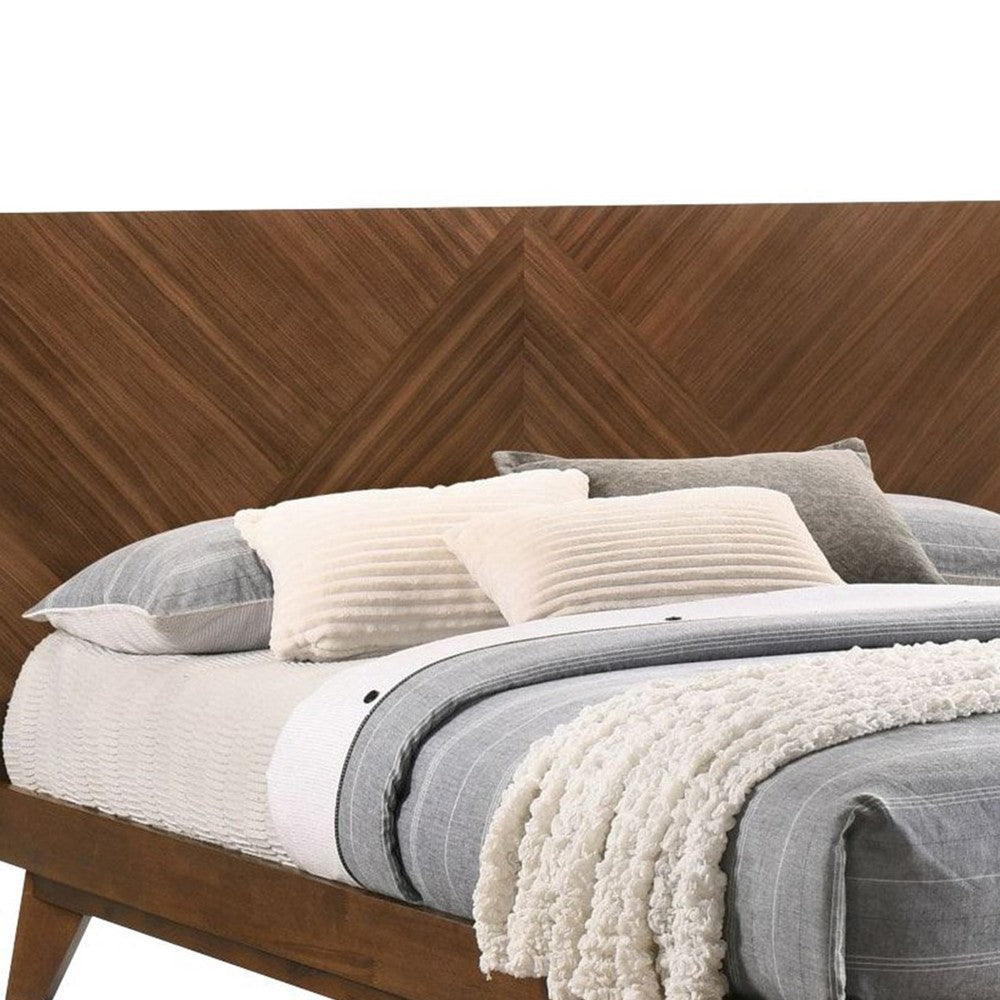 Soer King Size Bed Chevron Pattern Tall Headboard Walnut Brown Solid Wood By Casagear Home BM317293