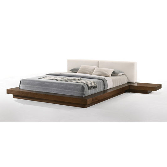 Nia Queen Size Bed, Gray Faux Leather, Walnut Brown Low Profile Platform  By Casagear Home