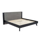 Pio Queen Size Bed, Gray Upholstered Headboard, Black Rubberwood Bed By Casagear Home