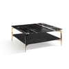 Rin 29 Inch Modern Coffee Table, Square Black Marble Top with Shelf, Gold By Casagear Home