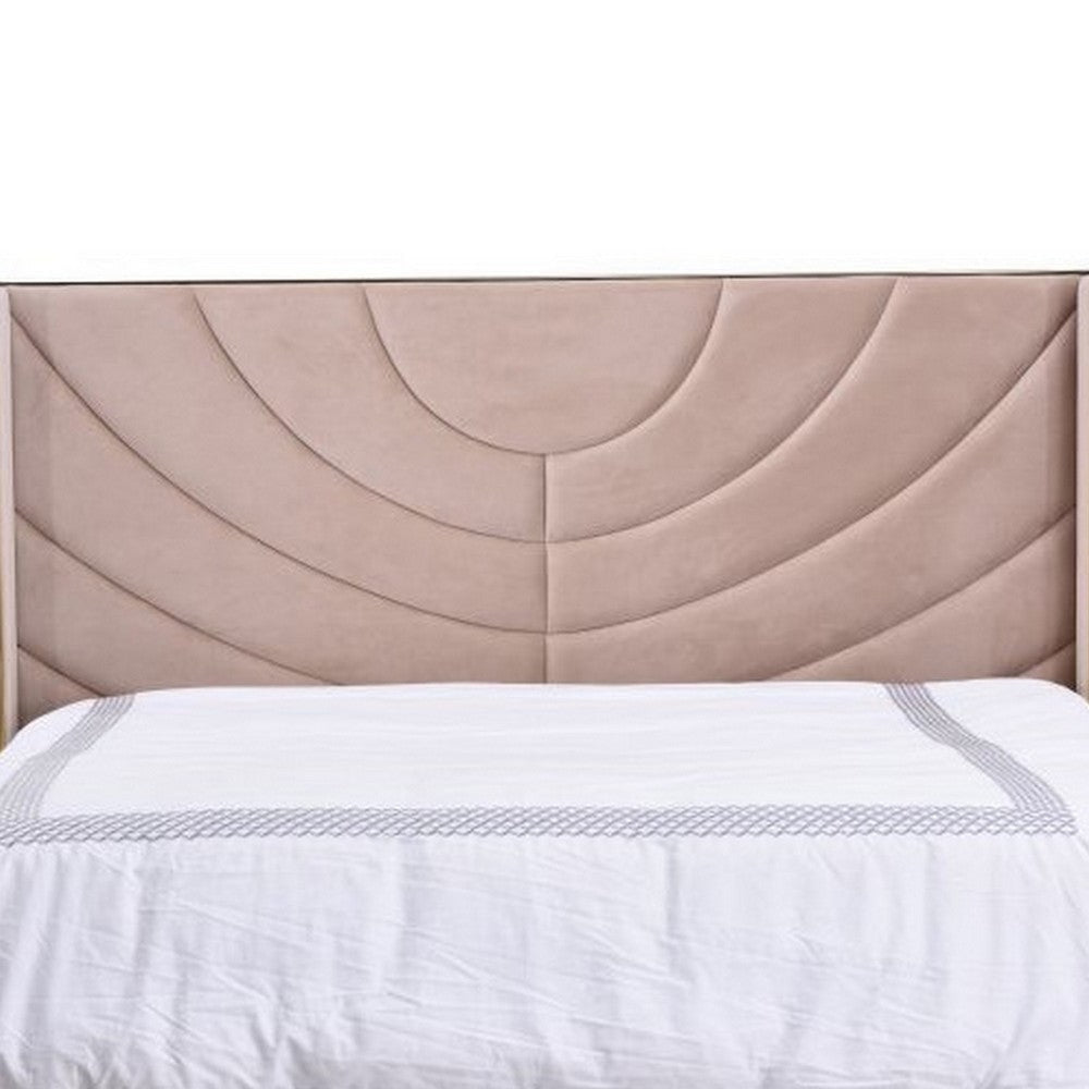 Reno King Bed Half Loop Pink Velvet Upholstered Headboard Gold Metal By Casagear Home BM317306