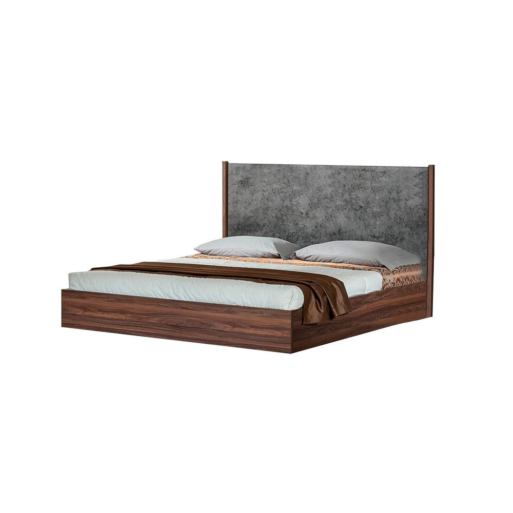 Xico Queen Size Platform Bed Panel Design Headboard Concrete Gray Brown By Casagear Home BM317309